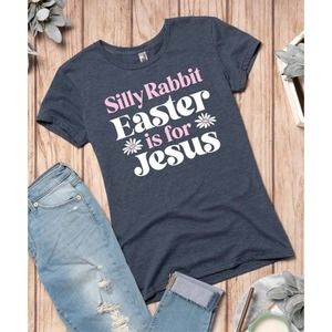 Sz 3XW 24W  Instant Message | Heather Blue 'Silly Rabbit Easter  Jesus Tee